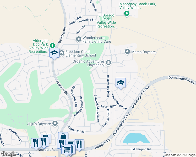 map of restaurants, bars, coffee shops, grocery stores, and more near 29365 El Presidio Lane in Menifee