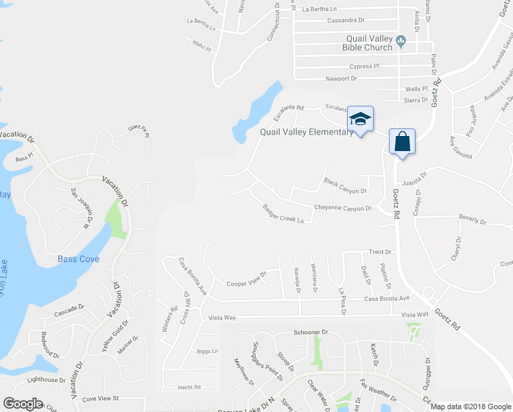 map of restaurants, bars, coffee shops, grocery stores, and more near 23353 Badger Creek Lane in Canyon Lake