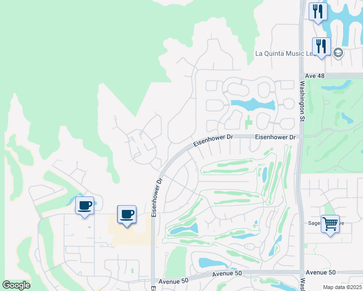 map of restaurants, bars, coffee shops, grocery stores, and more near 77897 Desert Drive in La Quinta
