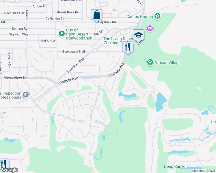 map of restaurants, bars, coffee shops, grocery stores, and more near 48832 Cassia Place in Palm Desert
