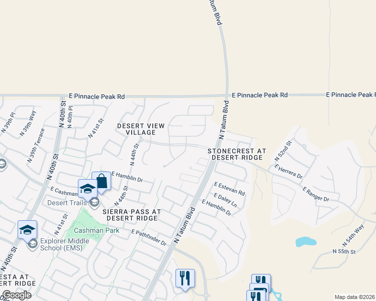map of restaurants, bars, coffee shops, grocery stores, and more near 22925 North 46th Street in Phoenix