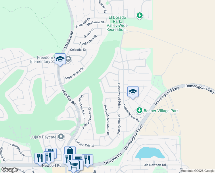 map of restaurants, bars, coffee shops, grocery stores, and more near 29353 El Presidio Lane in Menifee