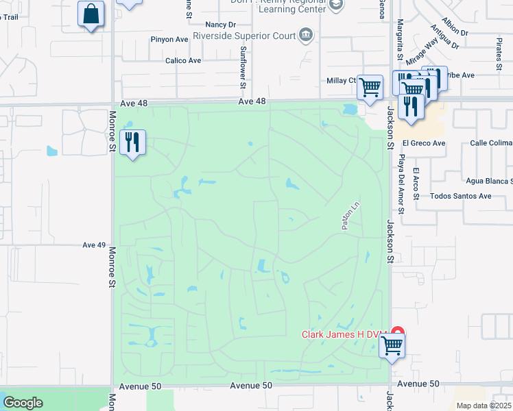 map of restaurants, bars, coffee shops, grocery stores, and more near 82531 Alda Drive in Indio