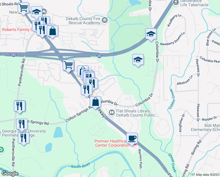 map of restaurants, bars, coffee shops, grocery stores, and more near 2918 Vining Ridge Terrace in Decatur