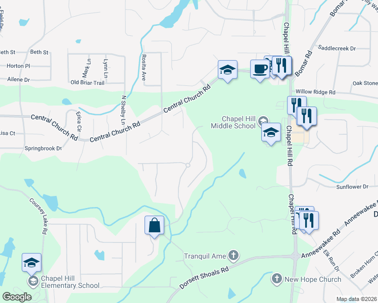 map of restaurants, bars, coffee shops, grocery stores, and more near 4424 Mill Water Crossing in Douglasville
