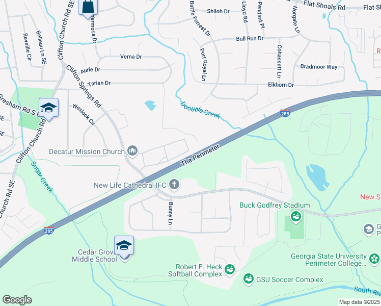 map of restaurants, bars, coffee shops, grocery stores, and more near 2422 Aylesbury Loop in Decatur