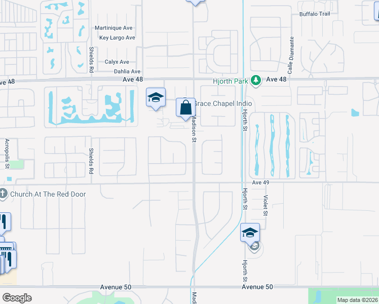 map of restaurants, bars, coffee shops, grocery stores, and more near 48706 Stillwater Street in Indio