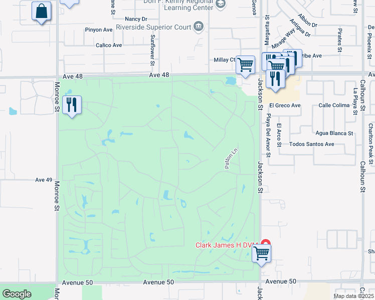 map of restaurants, bars, coffee shops, grocery stores, and more near 82642 Sky View Lane in Indio
