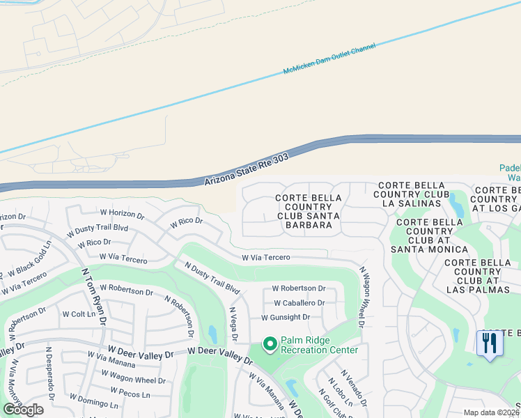 map of restaurants, bars, coffee shops, grocery stores, and more near 23128 North Sol Mar Court in Sun City West