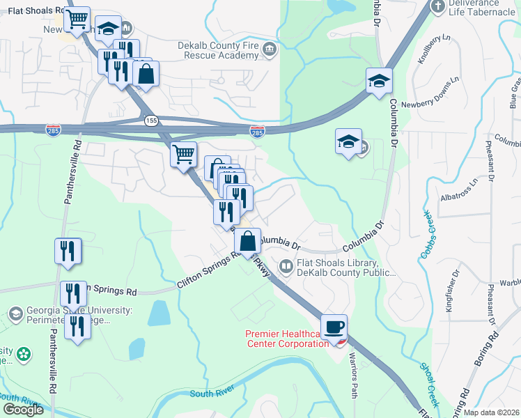 map of restaurants, bars, coffee shops, grocery stores, and more near 2727 Vining Ridge Terrace in Decatur