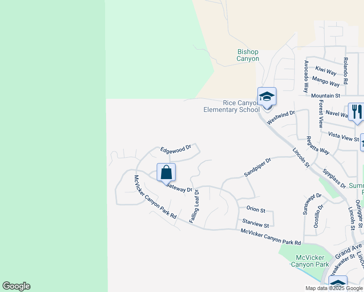 map of restaurants, bars, coffee shops, grocery stores, and more near 29150 Edgewood Drive in Lake Elsinore