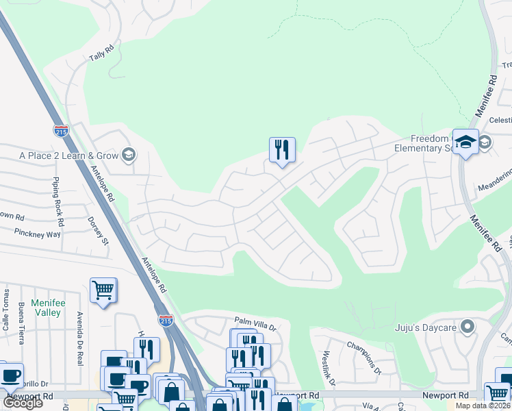 map of restaurants, bars, coffee shops, grocery stores, and more near 28179 Panorama Hills Drive in Menifee