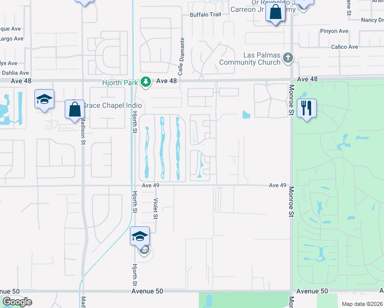 map of restaurants, bars, coffee shops, grocery stores, and more near 48170 Hjorth Street in Indio