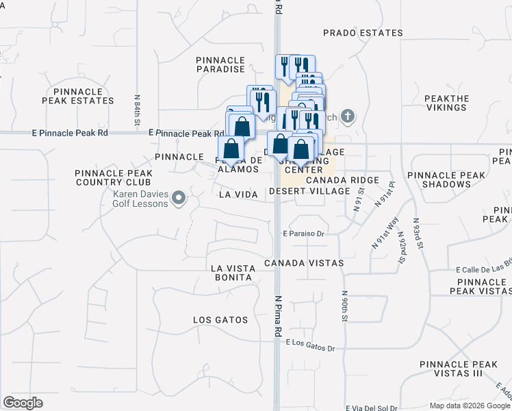 map of restaurants, bars, coffee shops, grocery stores, and more near 8645 East Paraiso Drive in Scottsdale