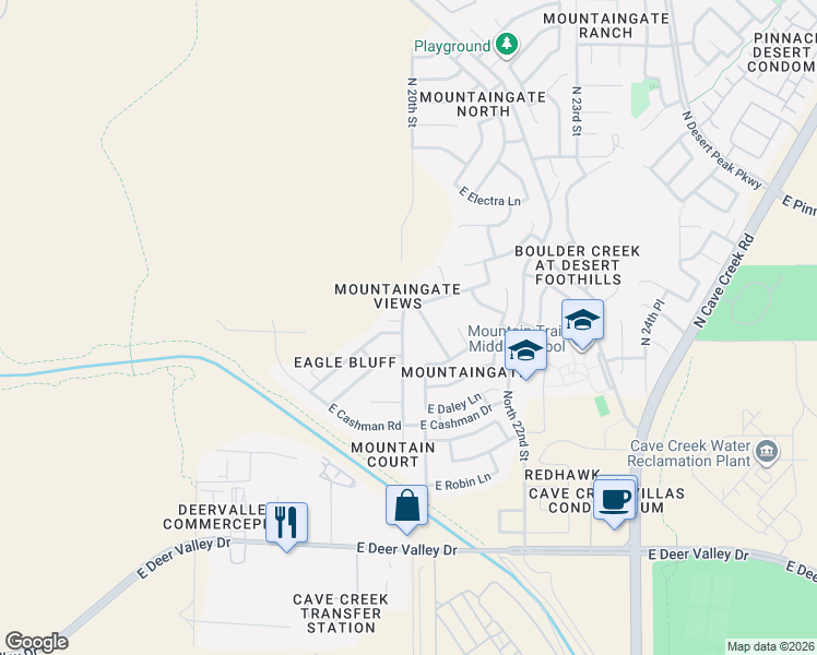 map of restaurants, bars, coffee shops, grocery stores, and more near 23002 North 20th Way in Phoenix