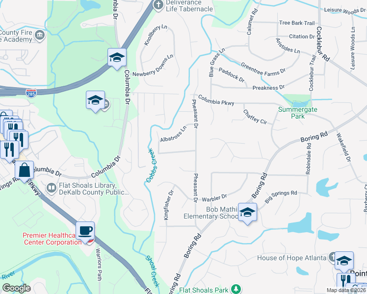 map of restaurants, bars, coffee shops, grocery stores, and more near 3101 Pheasant Drive in Decatur