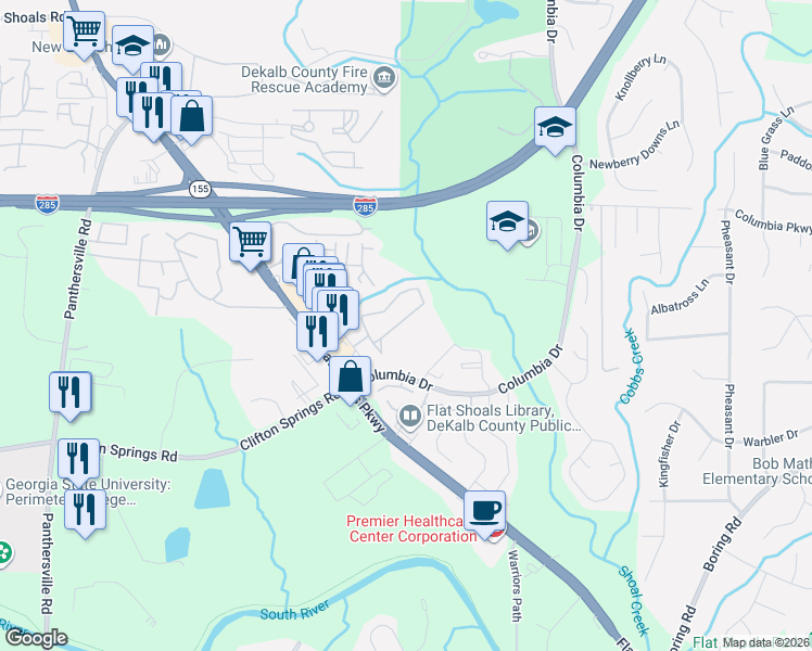 map of restaurants, bars, coffee shops, grocery stores, and more near 2910 Vining Ridge Terrace in Decatur