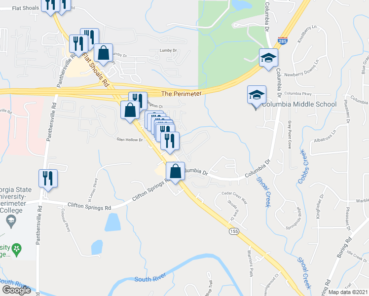 map of restaurants, bars, coffee shops, grocery stores, and more near 2741 Vining Ridge Terrace in Decatur