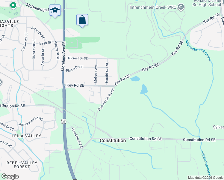 map of restaurants, bars, coffee shops, grocery stores, and more near 1173 Key Road Southeast in Atlanta