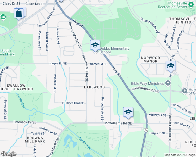 map of restaurants, bars, coffee shops, grocery stores, and more near 2172 Jernigan Drive Southeast in Atlanta