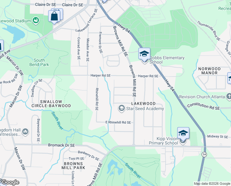 map of restaurants, bars, coffee shops, grocery stores, and more near 386 Lindsey Drive Southeast in Atlanta