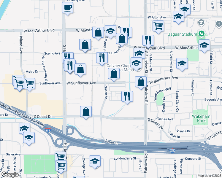 map of restaurants, bars, coffee shops, grocery stores, and more near 3368 Corte Levanto in Costa Mesa