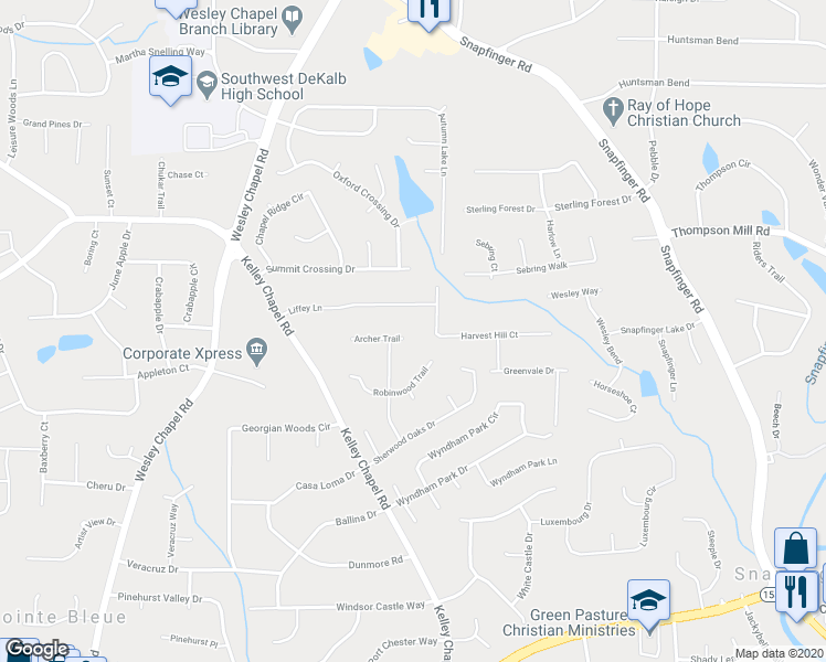 map of restaurants, bars, coffee shops, grocery stores, and more near 4204 Archer Trail in Decatur