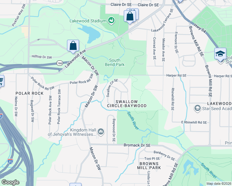 map of restaurants, bars, coffee shops, grocery stores, and more near 2174 Jay Place Southeast in Atlanta