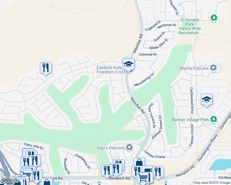 map of restaurants, bars, coffee shops, grocery stores, and more near 28918 Lake Fork Drive in Menifee