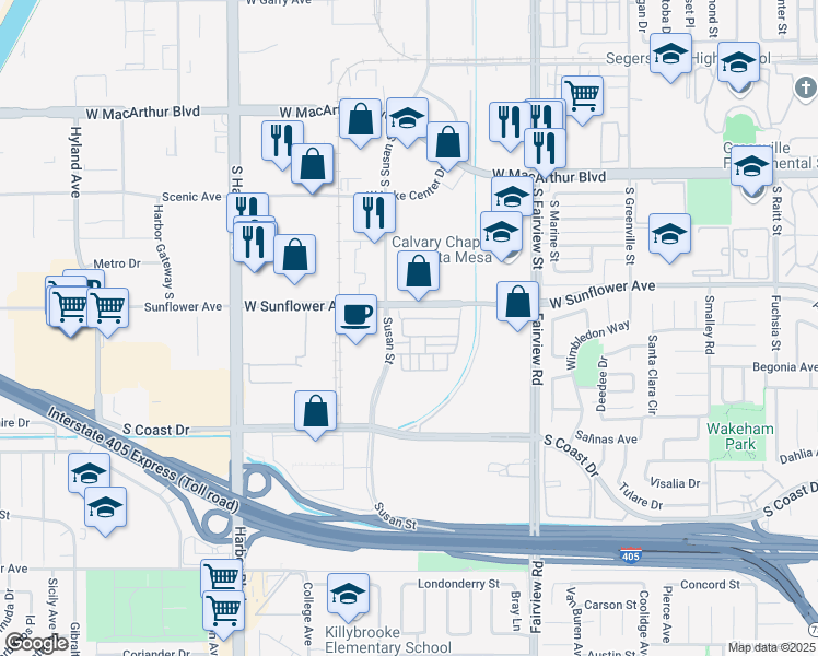 map of restaurants, bars, coffee shops, grocery stores, and more near 3368 Corte Levanto in Costa Mesa