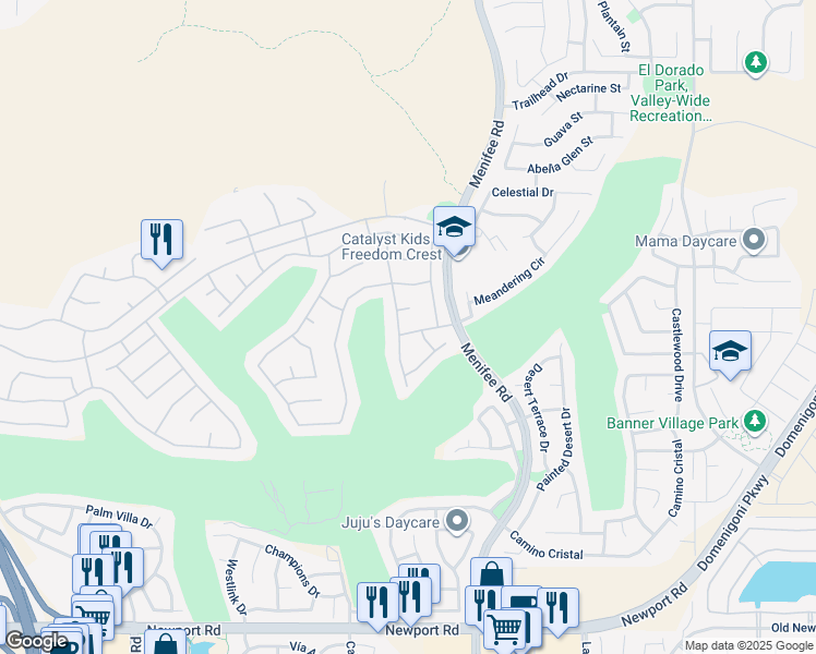 map of restaurants, bars, coffee shops, grocery stores, and more near 28918 Lake Fork Drive in Menifee