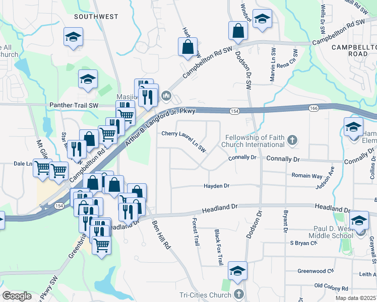 map of restaurants, bars, coffee shops, grocery stores, and more near 2823 Connally Drive in Atlanta