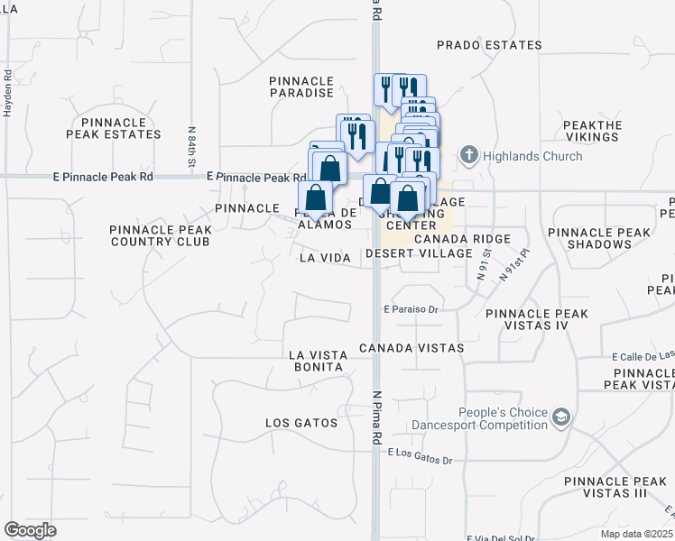 map of restaurants, bars, coffee shops, grocery stores, and more near 8645 East Paraiso Drive in Scottsdale