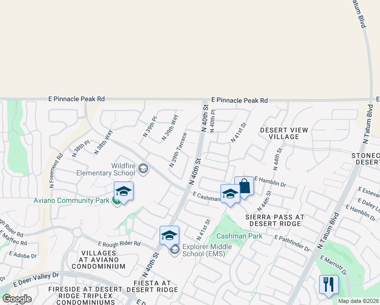 map of restaurants, bars, coffee shops, grocery stores, and more near 22837 North 39th Run in Phoenix