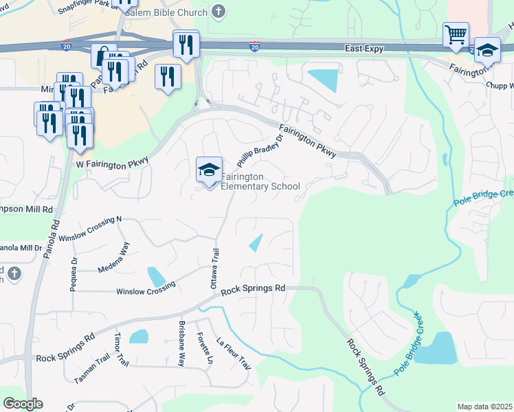 map of restaurants, bars, coffee shops, grocery stores, and more near 5638 Fair Creek Way in Stonecrest