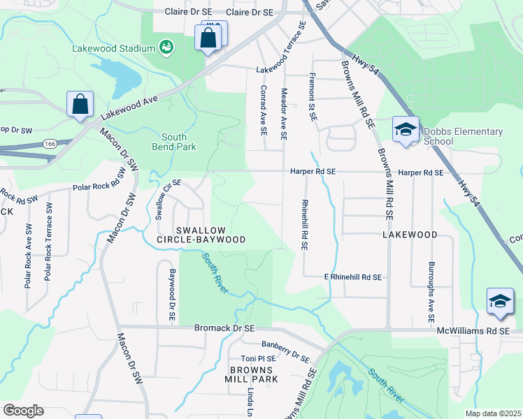 map of restaurants, bars, coffee shops, grocery stores, and more near 69 Schell Road Southeast in Atlanta