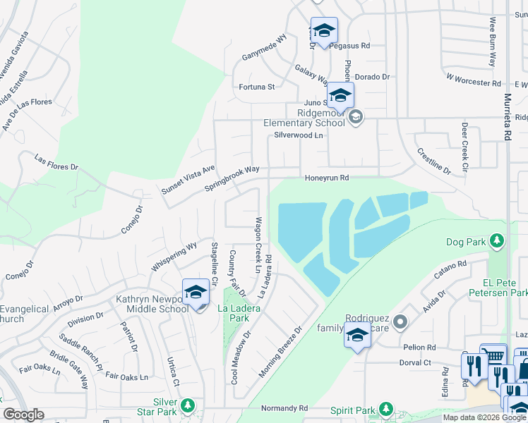 map of restaurants, bars, coffee shops, grocery stores, and more near 29324 Wagon Creek Lane in Menifee