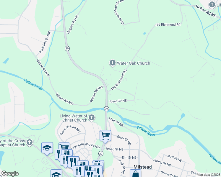 map of restaurants, bars, coffee shops, grocery stores, and more near 1912 Georgia 20 in Conyers