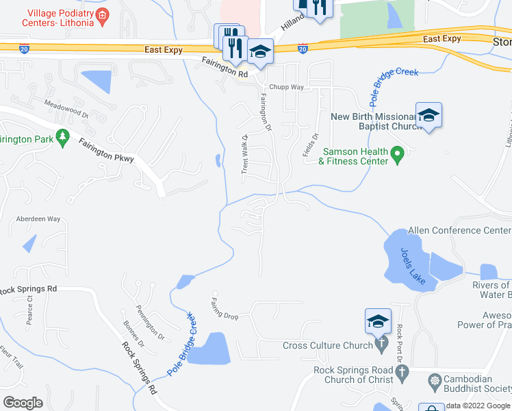 map of restaurants, bars, coffee shops, grocery stores, and more near 5304 Par 4 Way in Stonecrest