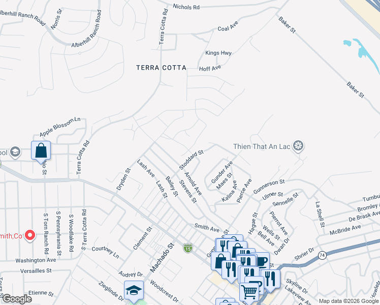 map of restaurants, bars, coffee shops, grocery stores, and more near 842 Porta Marina Lane in Lake Elsinore