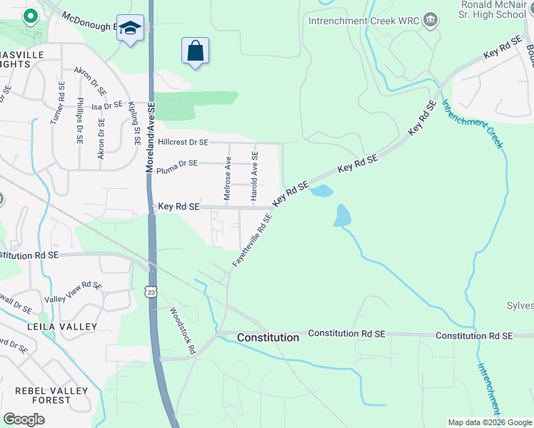 map of restaurants, bars, coffee shops, grocery stores, and more near 1173 Key Road Southeast in Atlanta