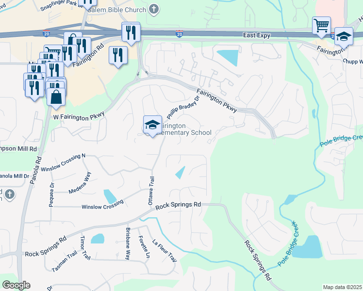 map of restaurants, bars, coffee shops, grocery stores, and more near 5638 Fair Creek Way in Stonecrest