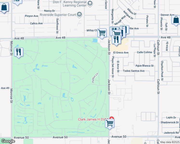 map of restaurants, bars, coffee shops, grocery stores, and more near 48638 Hepburn Drive in Indio