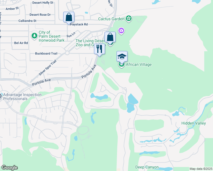 map of restaurants, bars, coffee shops, grocery stores, and more near 73890 Desert Garden in Palm Desert