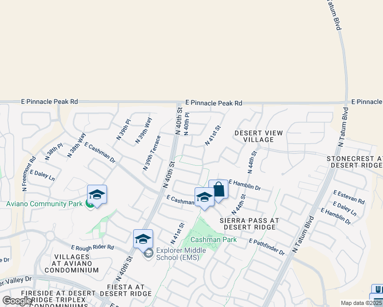 map of restaurants, bars, coffee shops, grocery stores, and more near 4041 East Hashknife Road in Phoenix