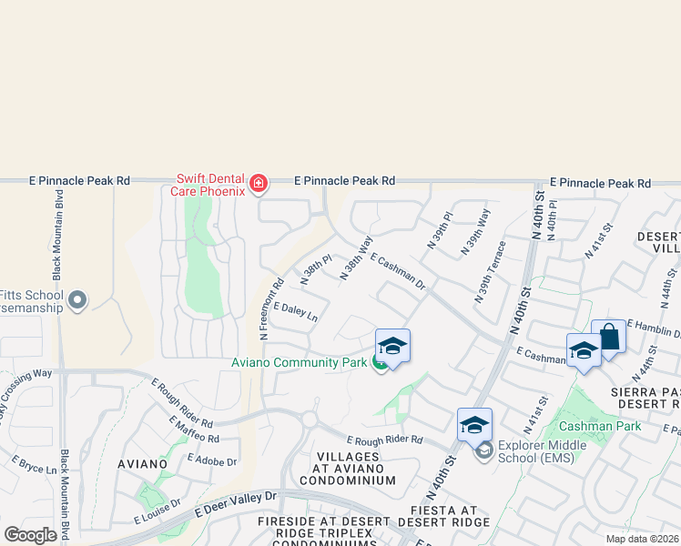 map of restaurants, bars, coffee shops, grocery stores, and more near 22905 North 38th Way in Phoenix