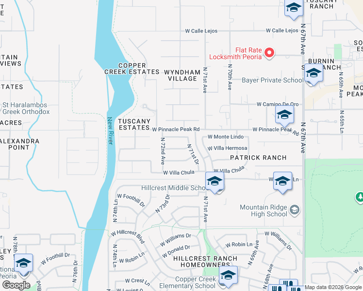 map of restaurants, bars, coffee shops, grocery stores, and more near 7134 West Planada Lane in Glendale
