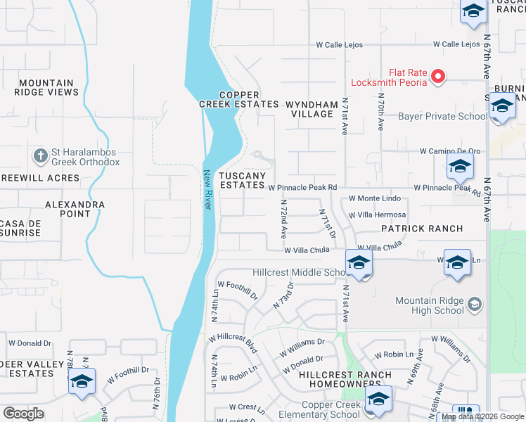 map of restaurants, bars, coffee shops, grocery stores, and more near 7311 West Villa Hermosa in Glendale