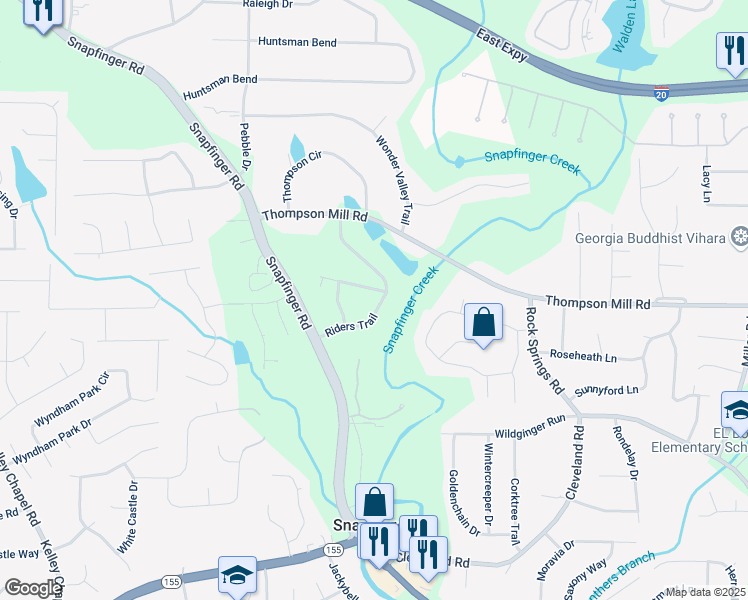 map of restaurants, bars, coffee shops, grocery stores, and more near 3095 Riders Trail in Decatur