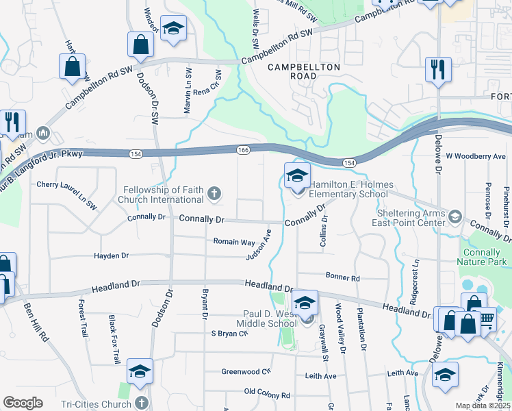 map of restaurants, bars, coffee shops, grocery stores, and more near 2485 Connally Drive in Atlanta